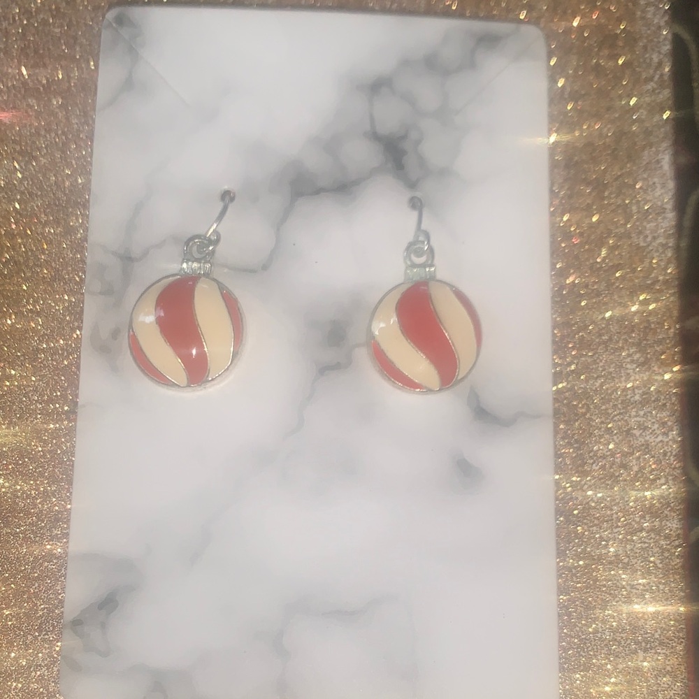 Elegant Red and Cream Swirl Earrings